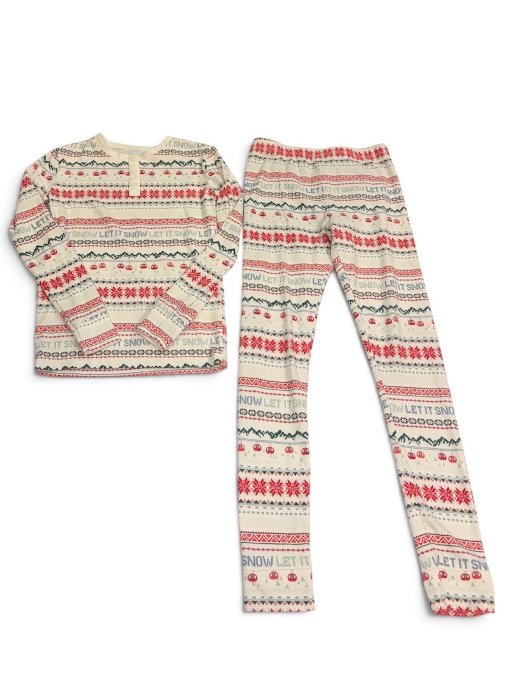 Wondershop Cream Holiday Fair Isle Pajama Set with Red & Green Accents Size 10